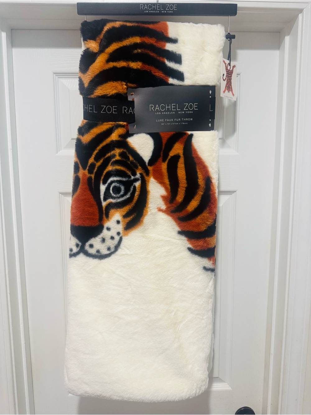 RACHEL ZOE Tiger Pattern Faux Fur Throw - 50”x70”- Cream/Rust/Black